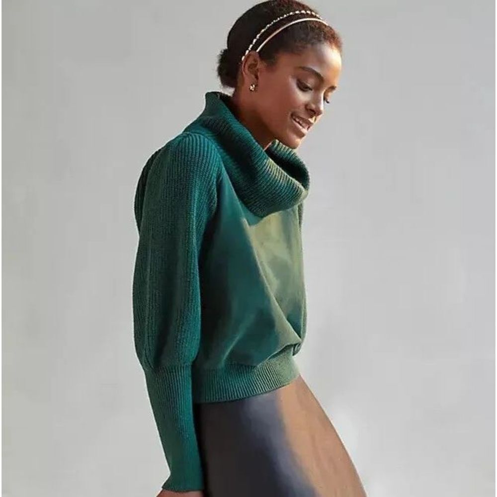 Anthropologie Dolan emerald green cowl neck balloon sleeve sweater xs